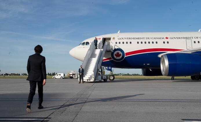 June 10, 2021, Ottawa, on, Canada: Prime Minister Justin Trudeau walks to a government plane at the airport in Ottawa, Thursday, June 10, 2021. Trudeau will participate in the G7 Summit in the United Kingdom and NATO meeting in Belgium. Ottawa Canada  - ZUMAc35_ 20210610_zaf_c35_013 Copyright: xAdrianxWyldx