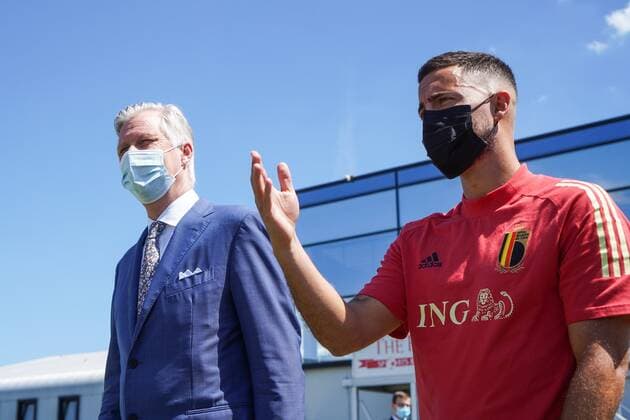 TUBIZE, BELGIUM - JUNE 10 : Royal visit of King Philip at the basecamp of the Belgian Red Devils in Tubize prior to the 16th UEFA 2020 European Football Championship on June 10, 2021 in Tubize, Belgium, 10 06 2021 FOOTBALL : Belgique Activites Media EURO2020 - 10 06 2021 Photonews Panoramic  Photonews Panoramic