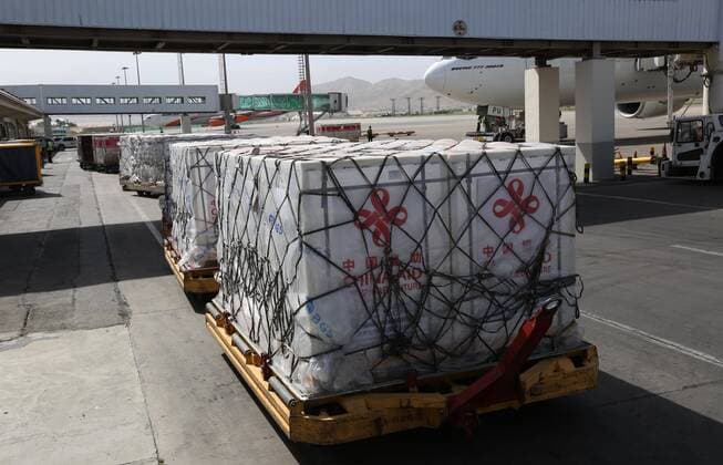 (210611) -- KABUL, June 11, 2021 -- Photo taken on June 10, 2021 shows packages of Chinese COVID-19 vaccines arriving at the Hamid Kazia International Airport in Kabul, capital of Afghanistan. A batch of COVID-19 vaccines donated by the Chinese government arrived in Kabul, the capital of Afghanistan on Thursday. ) AFGHANISTAN-KABUL-CHINESE COVID-19 VACCINES-ARRIVAL RahmatullahxAlizadah 