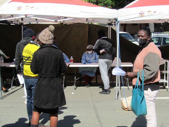 (210611) -- WINDHOEK, June 11, 2021 -- People line up to get COVID-19 tests at a testing site in Windhoek, Namibia, June 11, 2021. Namibia on Thursday recorded 1,045 COVID-19 cases, the highest daily increase since the coronavirus was reported in March last year, said Health Minister Kalumbi Shangula. (Photo by Xinhua) NAMIBIA-WINDHOEK-COVID-19-TESTING MusaxCxKaseke 