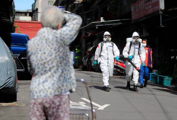 June 12, 2021, New Taipei, New Taipei, Taiwan: Chemical troops disinfecting places seen in the street in New Taipei, a zone deeply affected by the community transmission of Covid-19. Taiwan has seen an increasing number of domestic cases and deaths related to the coronavirus while facing an inadequate supply of vaccines. New Taipei Taiwan - ZUMAs313 20210612_zip_s313_012 Copyright: xDanielxCengxShou-Yix