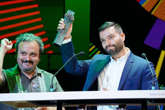 June 12, 2021, Malaga, Spain: Ivan Guarnizo and Pablo de la Chica (r) received Biznaga de Plata Premio del Publico Award during the Closing Gala of Festival de Malaga 2021 at Teatro Cervantes.. El Ventre del Mar , a film directed by Agusti Villaronga, have been the most awarded film during Festival de Malaga 2021. Malaga Spain - ZUMAs197 20210612_zaa_s197_582 Copyright: xFrancisxGonzalezx