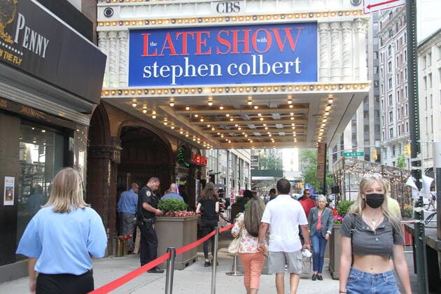 June 15, 2021, New York , USA: After more than 400 days of no live show of Late Show of Stephen Colbert, people are now allowed to participate in the show on Broadway, between 53 and 54 streets. There was a big line up of people trying to secure a space in tonight™s show.  Copyright: xNiyixFotex