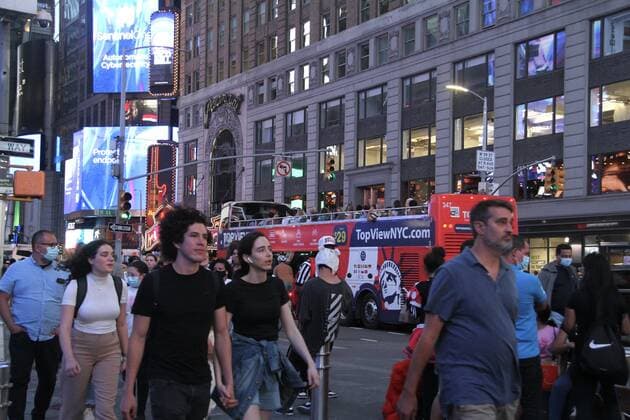 June 15, 2021, New York, USA: Times Square is seen crowded with lots of people mostly without social distancing and usage of masks. People are seen having fun, taking pictures with NYPD and their horses and street performers having the best time of their lives.  Copyright: xNiyixFotex