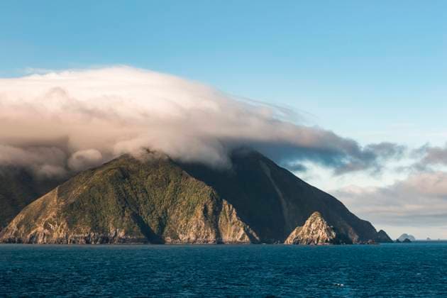 Thick clouds shrouding coastal mountains of Marlborough Sounds WVF01982