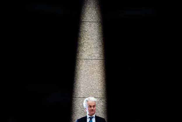 THE HAGUE - Geert Wilders (PVV, chairman of the permanent parliamentary committee on Foreign Affairs) during a committee debate in the House of Representatives about MH17. The debate discusses the latest state of affairs regarding the plane crash. ANP BART SIZE *** THE HAGUE Geert Wilders PVV, chairman of the permanent parliamentary committee on Foreign Affairs during a committee debate in the House of Representatives about MH17 The debate discusses the latest state of affairs regarding the plane crash ANP BART SIZE  Copyright: xHollandsexHoogtex xxANPx x432654761x
