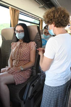 Croatia Coronavirus vaccine bus A woman is being vaccinated at Coronavirus vaccine bus in Bjelovar, Croatia on June 17, 2021. Coronavirus vaccine bus travelling around city of Bjelovar and suburbs offering a walk-in vaccine service. DamirxSpehar PIXSELL