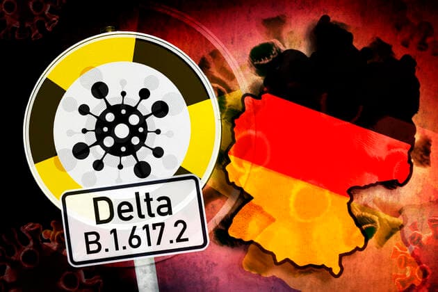 FOTOMONTAGE, Mutierter Coronavirus, Symbolfoto Delta-Variante B.1.617.2