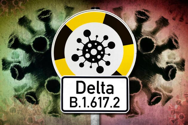 FOTOMONTAGE, Mutierter Coronavirus, Symbolfoto Delta-Variante B.1.617.2