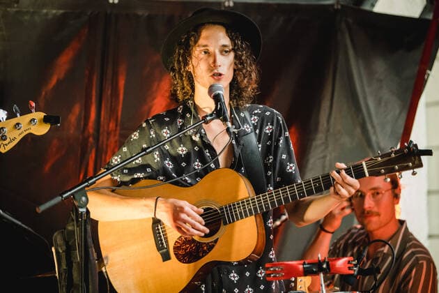 Daens live in Bern, Switzerland Bern, Switzerland. 18th, June 2021. The Swiss band Daens performs a live garden concert at Bierh?beli in Bern. Here singer and musician Daniel Beltrametti is seen live on stage. Bern Switzerland  Copyright: xGonzalesxPhoto TilmanxJentzschx