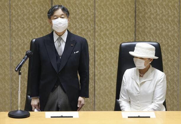 Imperial couple attends Japan Academy Prize ceremony Japanese Emperor Naruhito (L) addresses the 111th Japan Academy Prize ceremony in Tokyo on June 21, 2021, alongside Empress Masako. The 110th prize ceremony was canceled last year due to the coronavirus pandemic and held in conjunction this year. (Pool photo) 