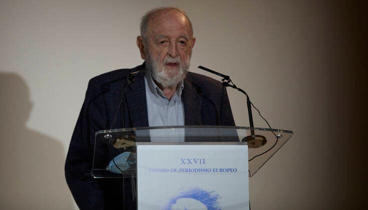 The President of the Association of European Journalists, Diego Carcedo, speaks at the presentation of the 27th Salvador de Madariaga Journalism Awards, at the Carlos Amberes Foundation, on 22 June 2021, in Madrid (Spain). The prize, awarded by the Association of European Journalists with the support of the representations in Spain of the European Commission and the European Parliament and the collaboration of IBERDROLA, is given in three categories: television, radio and written . The prizes consist of a diploma and a cash prize of twelve thousand euros in each category. 22 JUNE 2021;PRIZES;AWARDS;DELIVERY;JOURNALISM;SALVADOR;MADARIAGA Jesus Hellin LagenciaEP 06 22 2021 Madrid Madrid Spain Copyright: xJesusxHellinx 3800353