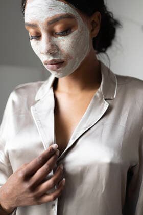 Thoughtful woman with beauty mask on face model released Symbolfoto property released JPTF00834