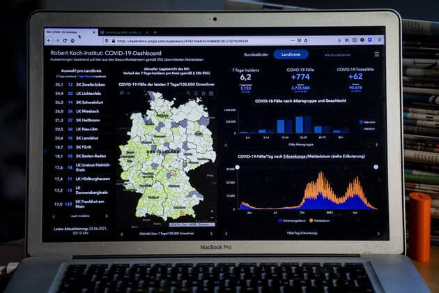 Coronavirus in Deutschland - Covid-19-Dashboard des Robert Koch-Institut 25.06.2021: Robert Koch-Institut: 7-Tage-Inzidenz 6,2. 7-Tage-Fallzahl 5.153. COVID-19-Fälle 3.725.580. Zugang um 774 gegenüber dem Vortag. COVID-19-Todesfälle 90.678. Zugang um 62 gegenüber dem Vortag.