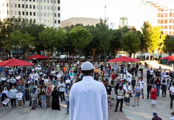June 25, 2021, EDMONTON, ab, Canada: Supporters gather to demand action and protect Muslim women, after a recent knife attack in Edmonton, on Friday, June 25, 2021. EDMONTON Canada  - ZUMAc35_ 20210625_zaf_c35_068 Copyright: xJasonxFransonx