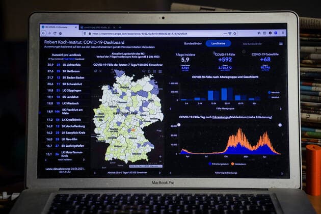 Coronavirus in Deutschland - Covid-19-Dashboard des Robert Koch-Institut 26.06.2021: Robert Koch-Institut: 7-Tage-Inzidenz 5,9. 7-Tage-Fallzahl 4.924. COVID-19-Fälle 3.726.172. Zugang um 592 gegenüber dem Vortag. COVID-19-Todesfälle 90.746. Zugang um 68 gegenüber dem Vortag.