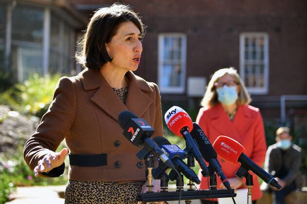GLADYS BEREJIKLIAN COVID19 PRESSER, NSW Premier Gladys Berejiklian speaks to the media during a press conference in Sydney, Sunday, June 27, 2021. More than five million people in Greater Sydney and its surrounds have gone into a 14-day lockdown as health authorities try to regain control of a coronavirus outbreak. ( NO ARCHIVING, EDITORIAL USE ONLY, NO USE IN BOOKS WITHOUT CONSENT SYDNEY NSW AUSTRALIA  Copyright: xJOELxCARRETTx 20210627001552870413