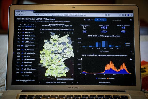 Coronavirus in Deutschland - Covid-19-Dashboard des Robert Koch-Institut 27.06.2021: Robert Koch-Institut: 7-Tage-Inzidenz 5,7. 7-Tage-Fallzahl 4.715. COVID-19-Fälle 3726.710. Zugang um 538 gegenüber dem Vortag. COVID-19-Todesfälle 90.754. Zugang um 8 gegenüber dem Vortag.