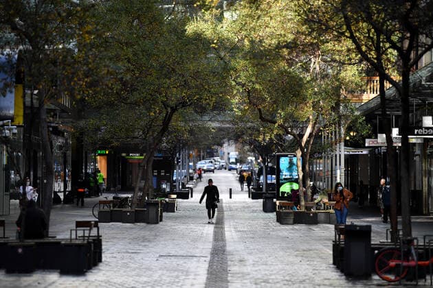 NSW CORONAVIRUS COVID19, Empty streets are seen in the central business district in Sydney, Monday, June 28, 2021. More than five million people in Greater Sydney and its surrounds have gone into a 14-day lockdown as health authorities try to regain control of a coronavirus outbreak. ( NO ARCHIVING, EDITORIAL USE ONLY, NO USE IN BOOKS WITHOUT CONSENT SYDNEY NSW AUSTRALIA  Copyright: xJOELxCARRETTx 20210628001553166163