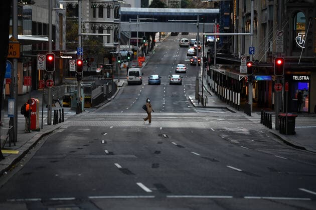NSW CORONAVIRUS COVID19, Empty streets are seen in the central business district in Sydney, Monday, June 28, 2021. More than five million people in Greater Sydney and its surrounds have gone into a 14-day lockdown as health authorities try to regain control of a coronavirus outbreak. ( NO ARCHIVING, EDITORIAL USE ONLY, NO USE IN BOOKS WITHOUT CONSENT SYDNEY NSW AUSTRALIA  Copyright: xJOELxCARRETTx 20210628001553166205