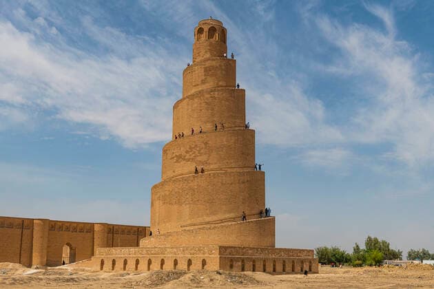 Spiral minaret of the Great Mosque of Samarra, UNESCO World Heritage Site, Samarra, Iraq, Middle East Copyright: MichaelxRunkel 1184-5773