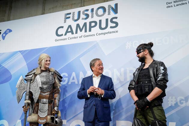 Ministerpraesident von NRW eroeffnet Fusion Campus Aktuell, 29.06.2021, Duesseldorf, Armin Laschet Ministerpraesident von Nordrhein-Westfalen eroeffnet im Rahmen des 3. Games-Gipfel das Zentrum zur Vernetzung (Fusion Campus; German Center of Games Competence) der Games-Branche mit weiteren Wirtschaftsbereichen in Duesseldorf