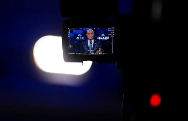 June 29, 2021, Ottawa, on, Canada: Conservative leader Erin O Toole is seen in the viewfinder of a TV camera as he is recoded while holding a press conference in Ottawa on Tuesday, June 29, 2021. Ottawa Canada  - ZUMAc35_ 20210629_zaf_c35_001 Copyright: xSeanxKilpatrickx