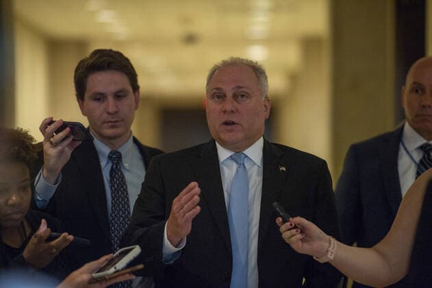 House Minority Whip Steve Scalise, R-LA, speaks to reporters after a press conference on COVID-19, at the U.S. Capitol in Washington, DC., on Tuesday, June 29, 2021.  WAP20210629772 BONNIExCASH