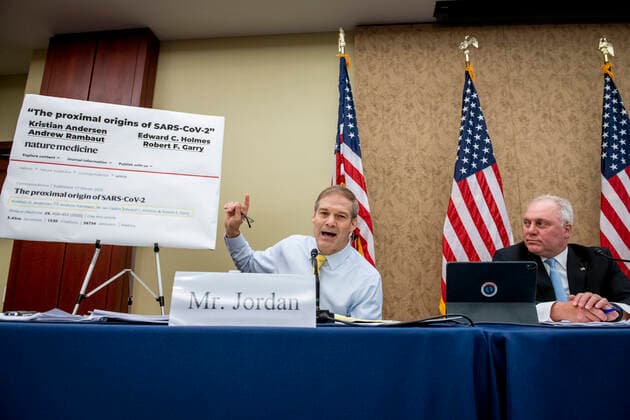 June 29, 2021, Washington, District of Columbia, USA: United States House Minority Whip Steve Scalise (Republican of Louisiana), right, listens while United States Representative Jim Jordan (Republican of Ohio) offers remarks at a Republican-led forum on the origins of the COVID-19 virus, at the U.S. Capitol, at the US Capitol in Washington, DC, Tuesday, June 29, 2021. Credit: Rod Lamkey CNP Washington USA - ZUMAs152 20210629_zaa_s152_090 Copyright: xRodxLamkeyx-xCnpx