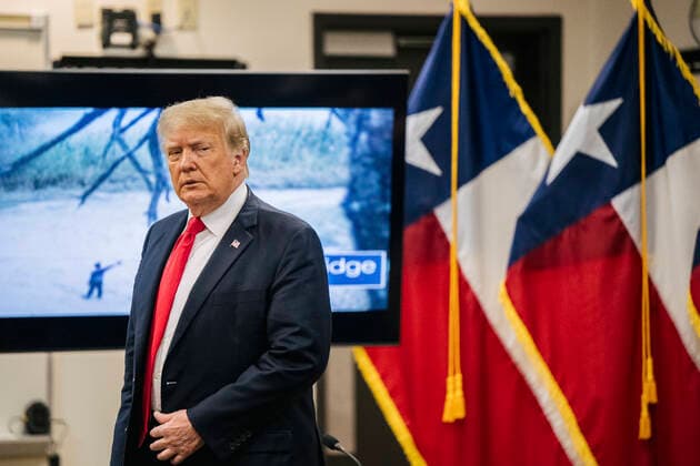 June 30, 2021, Weslaco, Texas, USA: Former President DONALD TRUMP attends a border security briefing to discuss further plans in securing the southern border wall. Gov. Abbott has pledged to build a state-funded border wall between Texas and Mexico as a surge of mostly Central American immigrants crossing into the United States has challenged U.S. immigration agencies. So far in 2021, U.S. Border Patrol agents have apprehended more than 900,000 immigrants crossing into the United States on the southern border. Weslaco USA - ZUMAz113 20200331_znh_z113_001 Copyright: xBrandonxBell POOLx