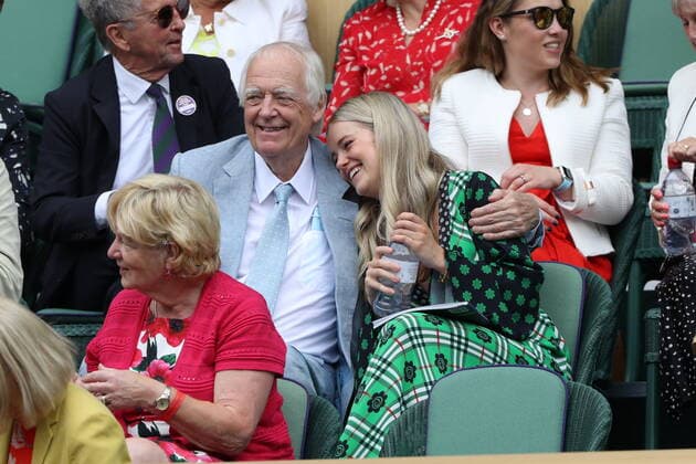 . 01 07 2021. London, United Kingdom. Sir Tim Rice and Miss Zoe Rice in the Royal Box on day four of the Wimbledon Tennis Championships in London.  xStephenxLockx xi-Imagesx IIM-22340-0027