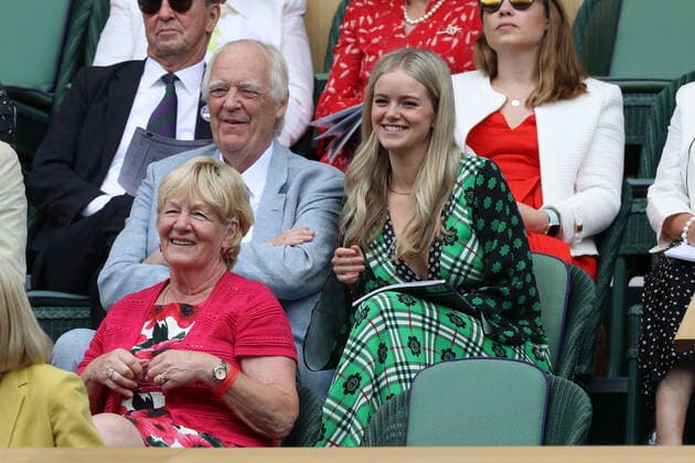 . 01 07 2021. London, United Kingdom. Sir Tim Rice and Miss Zoe Rice in the Royal Box on day four of the Wimbledon Tennis Championships in London.  xStephenxLockx xi-Imagesx IIM-22340-0028