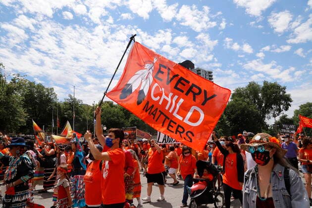 July 1, 2021, Ottawa, on, Canada: Protesters march to Parliament Hill in Ottawa at a Cancel Canada Day protest in response to the discovery of unmarked indigenous graves at residential schools on Thursday, July 1, 2021. Ottawa Canada  - ZUMAc35_ 20210701_zaf_c35_104 Copyright: xPatrickxDoylex