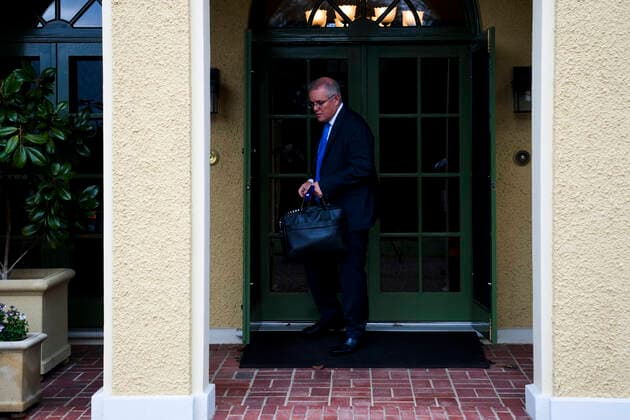 SCOTT MORRISON QUARANTINE, Australian Prime Minister Scott Morrison leaves the Lodge after spending two weeks in quarantine in Canberra, Friday, July 2, 2021. ( NO ARCHIVING, EDITORIAL USE ONLY, NO USE IN BOOKS WITHOUT CONSENT CANBERRA ACT AUSTRALIA  Copyright: xLUKASxCOCHx 20210702001554153568