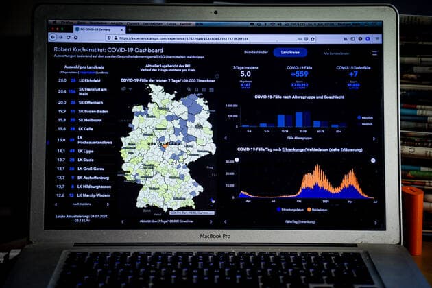 Coronavirus in Deutschland - Covid-19-Dashboard des Robert Koch-Institut 04.07.2021: Robert Koch-Institut: 7-Tage-Inzidenz 5,0. 7-Tage-Fallzahl 4.167. COVID-19-Fälle 3.730.912. Zugang um 559 gegenüber dem Vortag. COVID-19-Todesfälle 91.030. Zugang um 7 gegenüber dem Vortag.