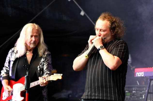 Bernd Römer und Martin Becker von Karat live im Rahmen der Karat 45 Open Air Tour in der Kulturbrauerei. Görlitz, 03.07.2021