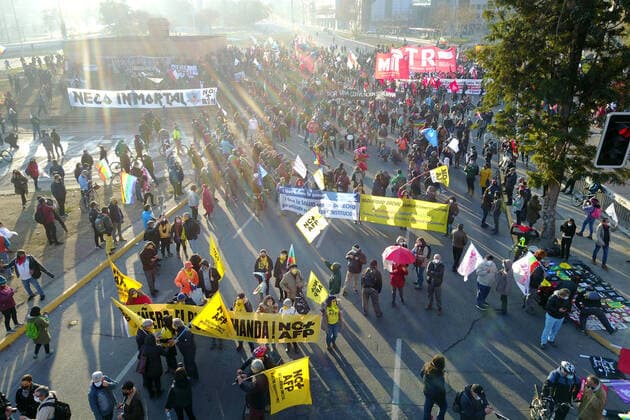 Santiago, July 4, 2021 Adherents of the Peoples List, along with their elected convenors, gather to march from Baquedano Square to the former National Congress where the first session of the Constituent Assembly will be held Andres Pina Aton Chile, Santiago Chile Aton 522599  Copyright: ANDRESxPINA ATONxCHILE