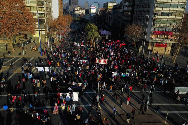 Santiago, July 4, 2021 Adherents of the Peoples List, along with their elected convenors, gather to march from Baquedano Square to the former National Congress where the first session of the Constituent Assembly will be held Andres Pina Aton Chile, Santiago Chile Aton 522603  Copyright: ANDRESxPINA ATONxCHILE