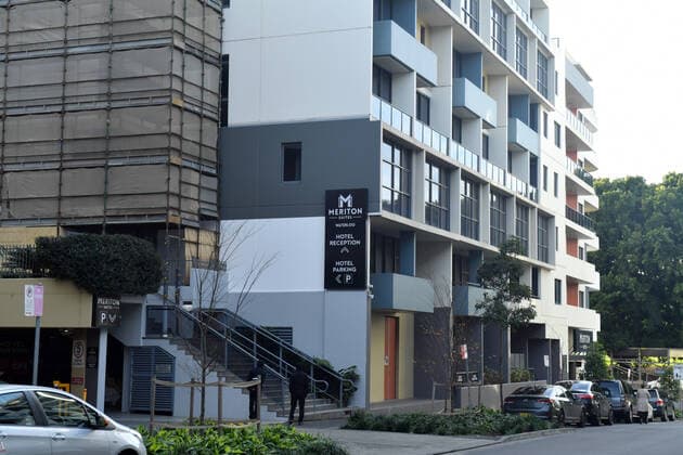 NSW CORONAVIRUS COVID19, The Meriton Suites at Waterloo are seen in Sydney, Tuesday, July 6, 2021. Health authorities have issued a stern warning after three new locally acquired COVID-19 cases were linked to a gathering in the Sydney apartment building. ( NO ARCHIVING, EDITORIAL USE ONLY, NO USE IN BOOKS WITHOUT CONSENT SYDNEY NSW AUSTRALIA  Copyright: xMICKxTSIKASx 20210706001555129357