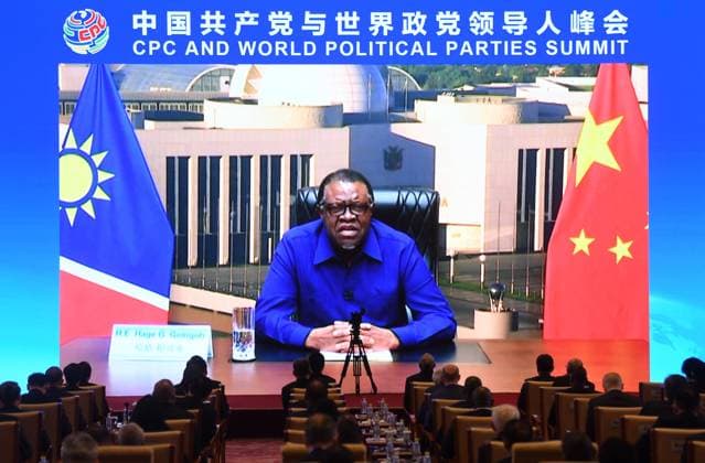 (210706) -- BEIJING, July 6, 2021 -- Hage Geingob, leader of the South West Africa People s Organization and president of Namibia, addresses the Communist Party of China (CPC) and World Political Parties Summit on July 6, 2021. The CPC and World Political Parties Summit was held via video link on Tuesday. ) CHINA-CPC AND WORLD POLITICAL PARTIES SUMMIT (CN) JinxLiangkuai 