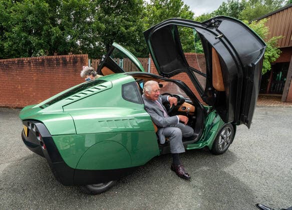 . 06 07 2021. Wales, United Kingdom. Prince Charles, Prince of Wales sits in a Riversimple hydrogen powered in Wales, United Kingdom. The Prince and Camilla, Duchess of Cornwall, are on the second day of their annual visit to Wales.  xPoolx xi-Imagesx IIM-22368-0013