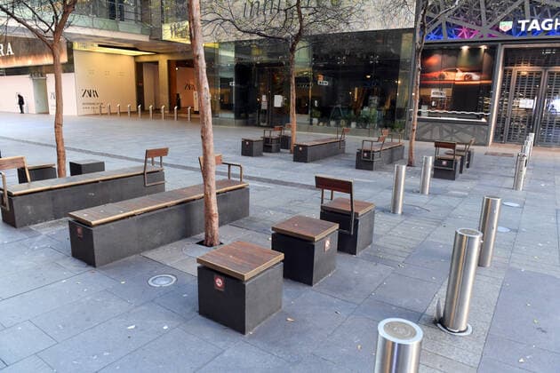 NSW CORONAVIRUS COVID19, A near empty Pitt Street Mall is seen in the central business district in Sydney, Wednesday, July 7, 2021. Media sources are reporting that the NSW government is to confirm the greater Sydney lockdown will be extended by a week as the state?s case numbers refuse to drop into the single digits. ( NO ARCHIVING, EDITORIAL USE ONLY, NO USE IN BOOKS WITHOUT CONSENT SYDNEY NSW AUSTRALIA  Copyright: xMICKxTSIKASx 20210707001555374601
