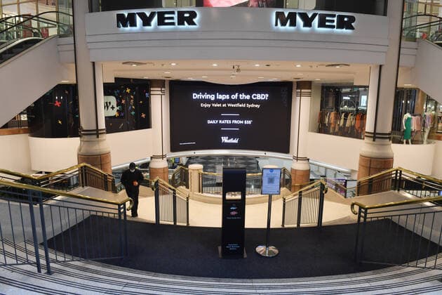 NSW CORONAVIRUS COVID19, A near empty department store is seen in the central business district in Sydney, Wednesday, July 7, 2021. Media sources are reporting that the NSW government is to confirm the greater Sydney lockdown will be extended by a week as the state?s case numbers refuse to drop into the single digits. ( NO ARCHIVING, EDITORIAL USE ONLY, NO USE IN BOOKS WITHOUT CONSENT SYDNEY NSW AUSTRALIA  Copyright: xMICKxTSIKASx 20210707001555374763