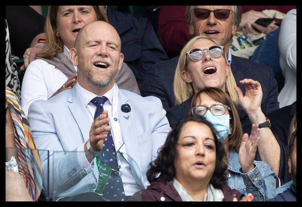 . 07 07 2021. London, United Kingdom. Mike and Zara Tindall watch the tennis on Centre Court on day nine of the Wimbledon Tennis Championships in London.  xStephenxLockx xi-Imagesx IIM-22370-0087