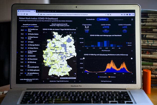 Coronavirus in Deutschland - Covid-19-Dashboard des Robert Koch-Institut 08.07.2021: Robert Koch-Institut: 7-Tage-Inzidenz 5,2. 7-Tage-Fallzahl 4.357. COVID-19-Fälle 3.733.519. Zugang um 970 gegenüber dem Vortag. COVID-19-Todesfälle 91.141. Zugang um 31 gegenüber dem Vortag.