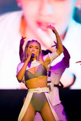 July 9, 2021, Valencia, Spain: Ana Mena performs on stage during the Big Sound Festival..Ana Mena Rojas (born February 25, 1997) is a Spanish singer and actress. In 2010 Ana Mena participated in Disney s musical reality show My Camp Rock 2 , ending up as the winner..First edition of the urban music festival Big Sound Festival held in Estadi Ciutat de Valencia, Spain. Valencia Spain - ZUMAs197 20210709_zaa_s197_007 Copyright: xXiscoxNavarrox