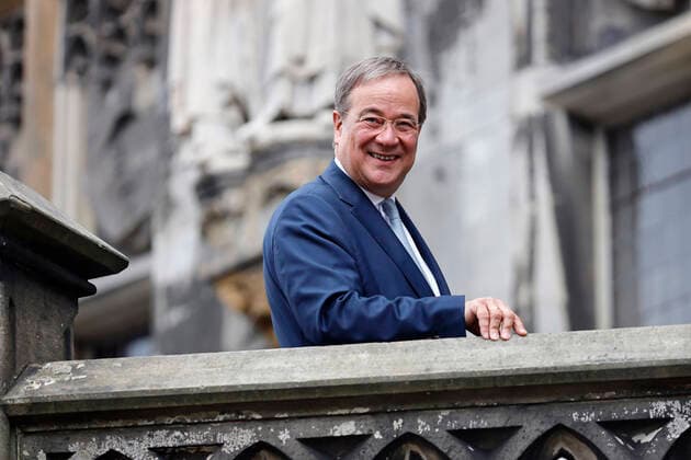 Armin Laschet bei der Erneurung der Partnerschaftserklärung zwischen der französischen Region Hauts-de-France und dem Land Nordrhein-Westfalen im Rathaus in Aachen. Aachen, 09.07.2021