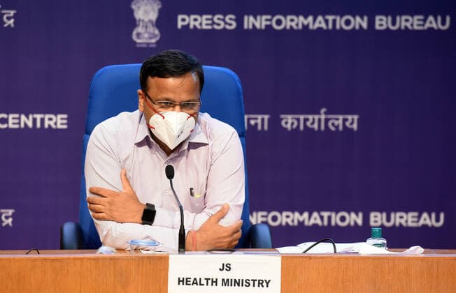 NEW DELHI, INDIA - JULY 9: Lav Agarwal, Health Ministry Joint Secretary during a press briefing on Covid-19 at National Media Center on July 9, 2021 in New Delhi, India. The Union ministry of health and family welfare (MoHFW) on Friday expressed concern at the current situation of the coronavirus pandemic in Kerala and Maharashtra, two states which it said had the highest contribution in total Covid-19 cases reported by the country last week. (Photo by Raj K Raj Hindustan Times) Health Ministry Press Briefing On Covid-19