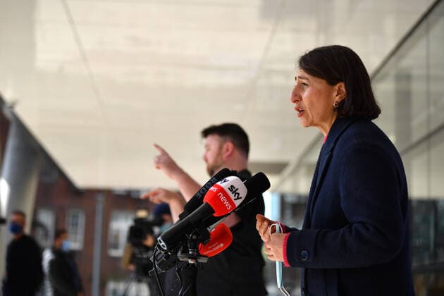 GLADYS BEREJIKLIAN COVID19 PRESSER, NSW Premier Gladys Berejiklian speaks to the media during a press conference in Sydney, Sunday, July 11, 2021. ( NO ARCHIVING, EDITORIAL USE ONLY, NO USE IN BOOKS WITHOUT CONSENT SYDNEY NSW AUSTRALIA  Copyright: xJOELxCARRETTx 20210711001556406453