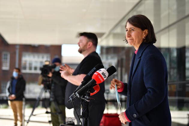 GLADYS BEREJIKLIAN COVID19 PRESSER, NSW Premier Gladys Berejiklian speaks to the media during a press conference in Sydney, Sunday, July 11, 2021. ( NO ARCHIVING, EDITORIAL USE ONLY, NO USE IN BOOKS WITHOUT CONSENT SYDNEY NSW AUSTRALIA  Copyright: xJOELxCARRETTx 20210711001556406621